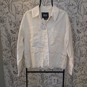 ZARA Cream Eyelet Hem Jacket | Size M | NWT